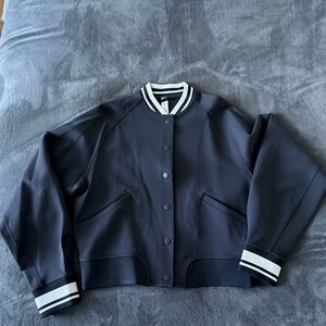 lululemon athletica Black Varsity-Style Bomber Jacket with White Stripes